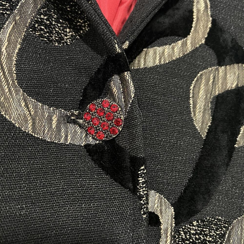 3 SISTERS Black & Gold Brocade Coat Size XL Velvet Chain Rhinestone ButtonsArtsy - Picture 3 of 12